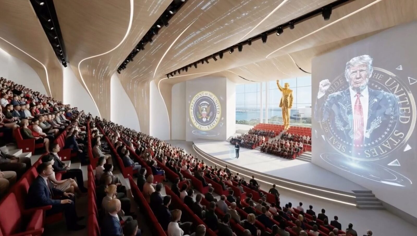 Donald Trump dezvăluie planurile pentru biblioteca prezidențială: un turn de sticlă, Air Force One și o statuie aurită Donald Trump a prezentat planurile pentru biblioteca sa prezidențială, ce va fi construită în centrul orașului Miami