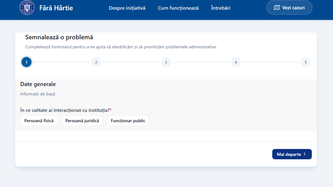 Platforma „Fără hârtie” înregistrează mii de sesizări legate de cartea electronică de identitate Platforma online „Fără hârtie” a adunat peste 2.200 de sesizări din partea cetățenilor, cele mai multe dintre acestea fiind legate de implementarea cărții electronice de identitate, a declarat vicepremierul Oana Gheorghiu