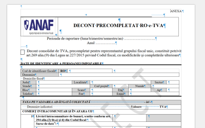 ANAF modifică formularul 300 pentru a reflecta schimbările recente ale TVA Agenția Națională de Administrare Fiscală (ANAF) a emis un proiect de ordin care vizează actualizarea formularului 300, cunoscut sub numele de „Decont de taxă pe valoarea adăugată”