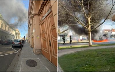 Incendiu spectaculos în centrul Aradului: o mașină a ars ca o torță Un autoturism a fost cuprins de flăcări marți în centrul municipiului Arad, incendiul având loc în apropierea unuia dintre cele mai cunoscute licee din oraș