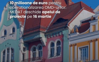 10 milioane de euro pentru dezvoltarea turismului: fonduri disponibile pentru OMD-uri Ministerul Economiei, Digitalizării, Antreprenoriatului și Turismului (MEDAT) lansează, începând de luni, 16 martie, un apel de proiecte în valoare de 10 milioane de euro, dedicat operaționalizării Organizațiilor de Management al Destinației (OMD)