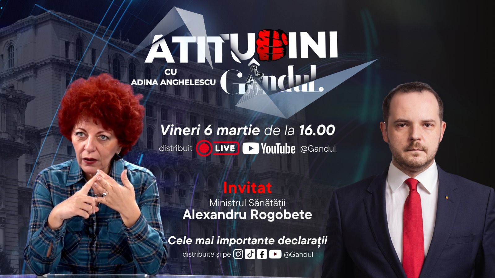 Noua emisiune „Atitudini” de la Gândul, cu Adina Anghelescu, debutează vineri Gândul lansează o nouă emisiune, intitulată „Atitudini”, care va aborda subiecte de actualitate și de interes major pentru societate