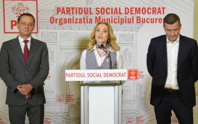 Gabriela Firea, Sorin Grindeanu și Daniel Băluță, reuniți la o conferință de presă, după consultările regionale ale PSD București-Ilfov, au discutat despre posibilitatea ca Partidul Social Democrat să părăsească guvernarea