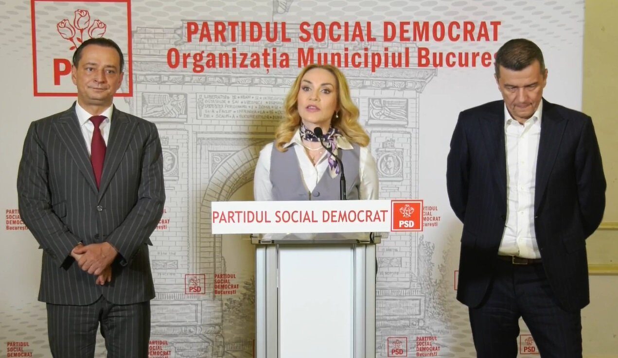 Gabriela Firea, Sorin Grindeanu și Daniel Băluță, reuniți la o conferință de presă, după consultările regionale ale PSD București-Ilfov, au discutat despre posibilitatea ca Partidul Social Democrat să părăsească guvernarea
