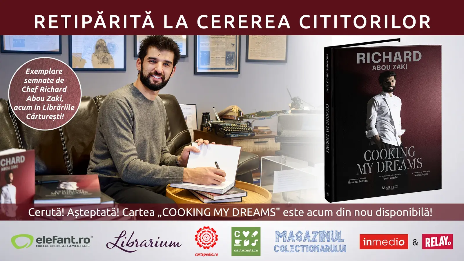 De la un microbuz spre stelele Michelin: Povestea lui Richard Abou Zaki ajunge pe rafturile librăriilor Bucătarul Chef Richard Abou Zaki, a cărui poveste de viață a inspirat o țară întreagă, își lansează cartea autobiografică „Cooking My Dreams” într-o ediție de colecție bilingvă (română-italiană)
