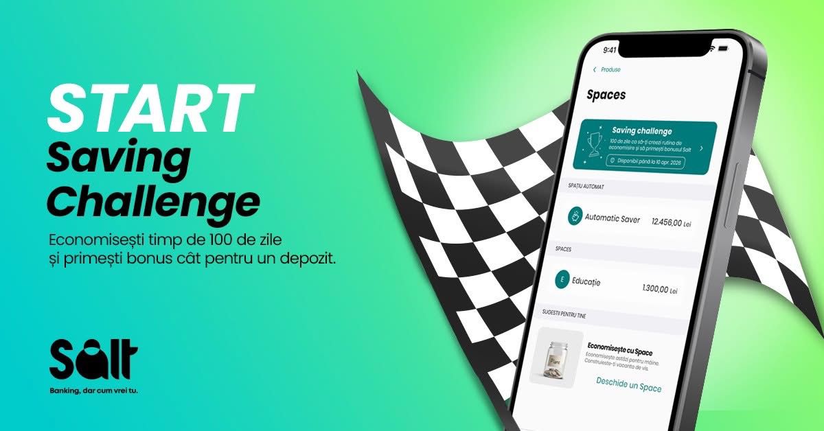 SALT BANK lansează o provocare de economisire pentru a doua aniversare Banca digitală SALT BANK marchează doi ani de existență pe piața din România cu o nouă inițiativă menită să încurajeze economisirea și să construiască obiceiuri financiare sănătoase în rândul clienților