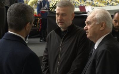Edi Iordănescu, alături de tatăl său, Anghel, au fost prezenți la Arena Națională pentru a aduce un ultim omagiu lui Mircea Lucescu