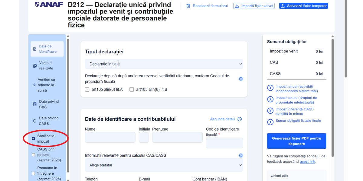 Bonificație 3% pentru PFA, chirii, crypto: Ghid practic pentru Declarația Unică 2026