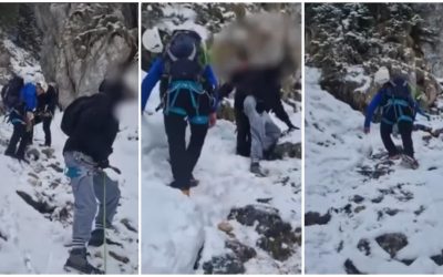 Salvați la limită pe munte: Doi turiști au stat o oră jumătate culcați pe burtă