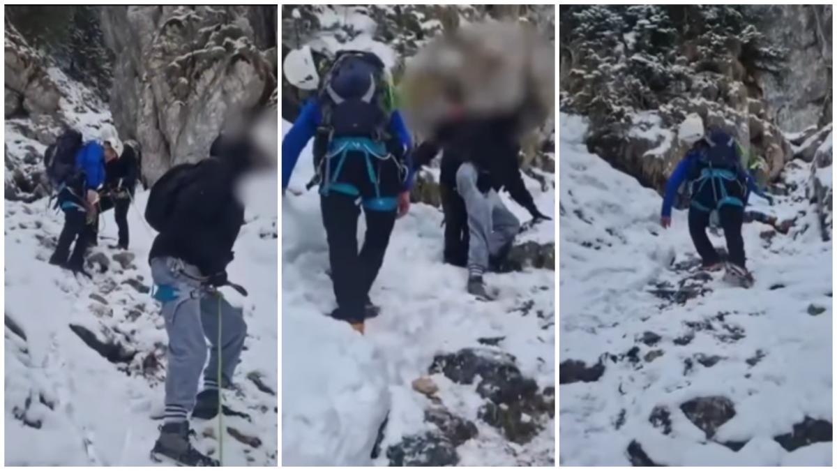 Salvați la limită pe munte: Doi turiști au stat o oră jumătate culcați pe burtă
