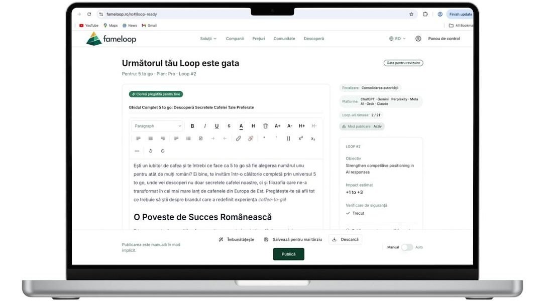 Antreprenorii români lansează o platformă care ajută companiile să se facă vizibile în era inteligenței artificiale Andrei Vasile și Mihai Vădan, fondatorii platformei SanoPass, achiziționată ulterior de MedLife, au anunțat o nouă investiție în Fameloop AI