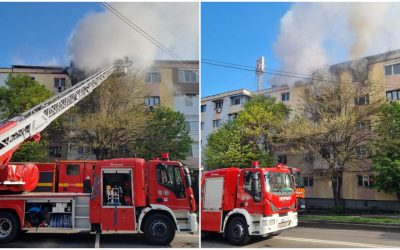 Incendiu violent la Craiova: 14 oameni, evacuați din bloc