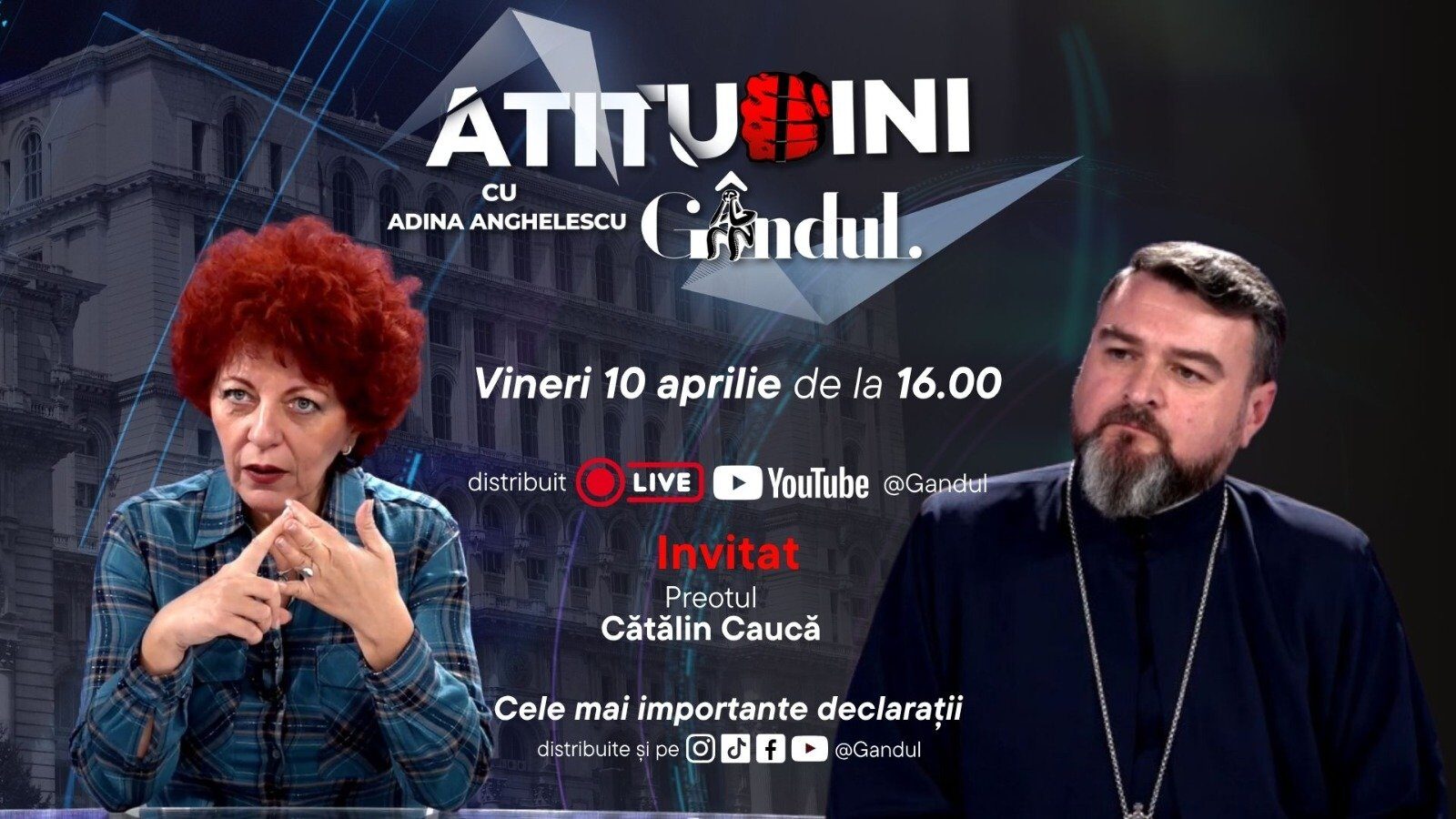 „Atitudini cu Adina Anghelescu” revine vineri, 10 aprilie, cu o nouă ediție, difuzată live pe platformele online