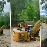 Scandal în Dâmbovița: Salvat cu elicopterul MAI, prins de viitură pe excavator