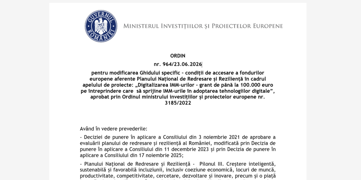 IMM Digi: Ordin 964/2026 prelungește implementarea, noi reguli transfer