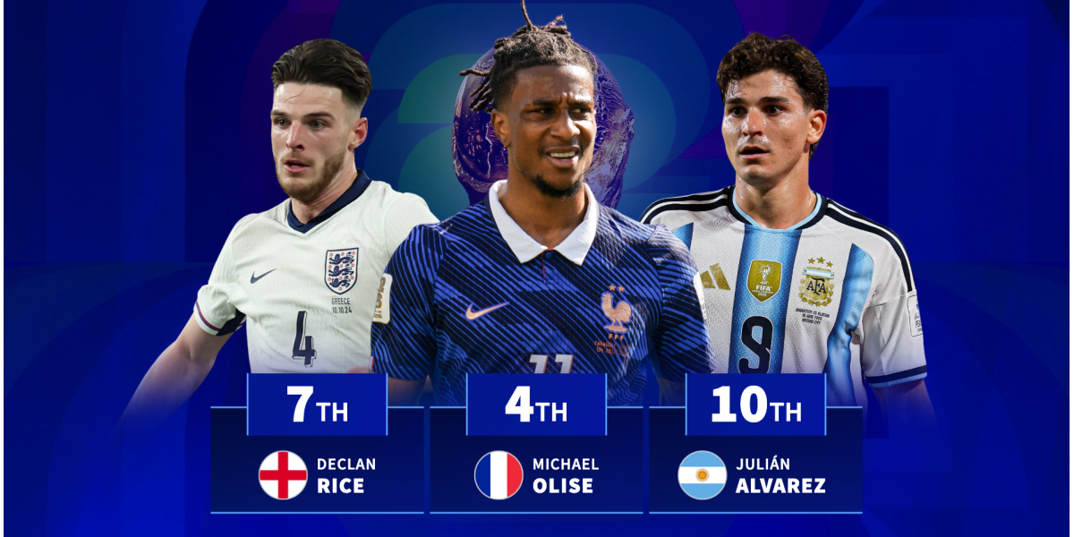Michael Olise 4th, Declan Rice 7th, Julian Alvarez 10th - the most valuable players in the World Cup semi-finals