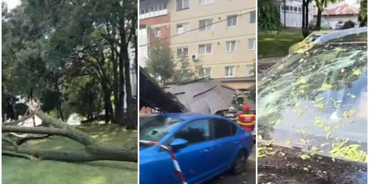 Furtună devastatoare: Străzi inundate, acoperișuri smulse, mașini avariate