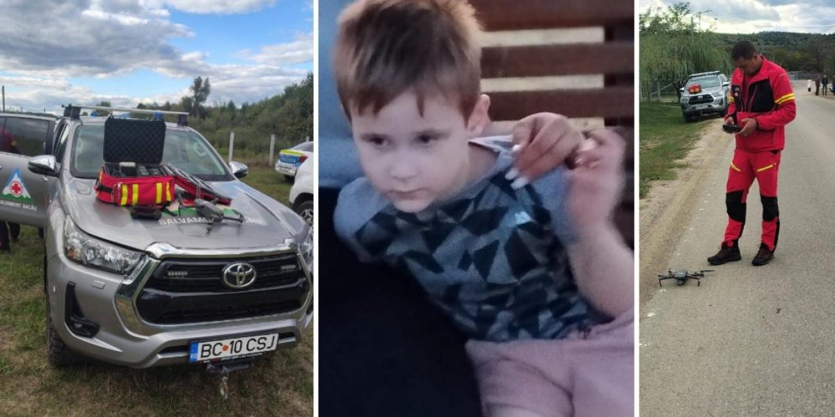 Băiat dispărut la Bacău: Drone și zeci de polițiști pe urmele lui